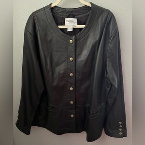 Mods Spiegel Dark Brown Leather Jacket With Gold Buttons Women’s Size 24